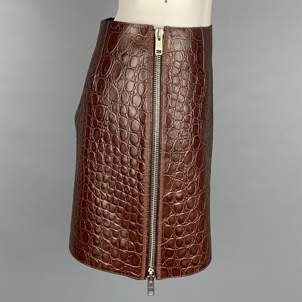 GIVENCHY SS 2021 Size 4 Brown Crocodile Effect Vintage Leather Mini Skirt - Picture 3 of 7